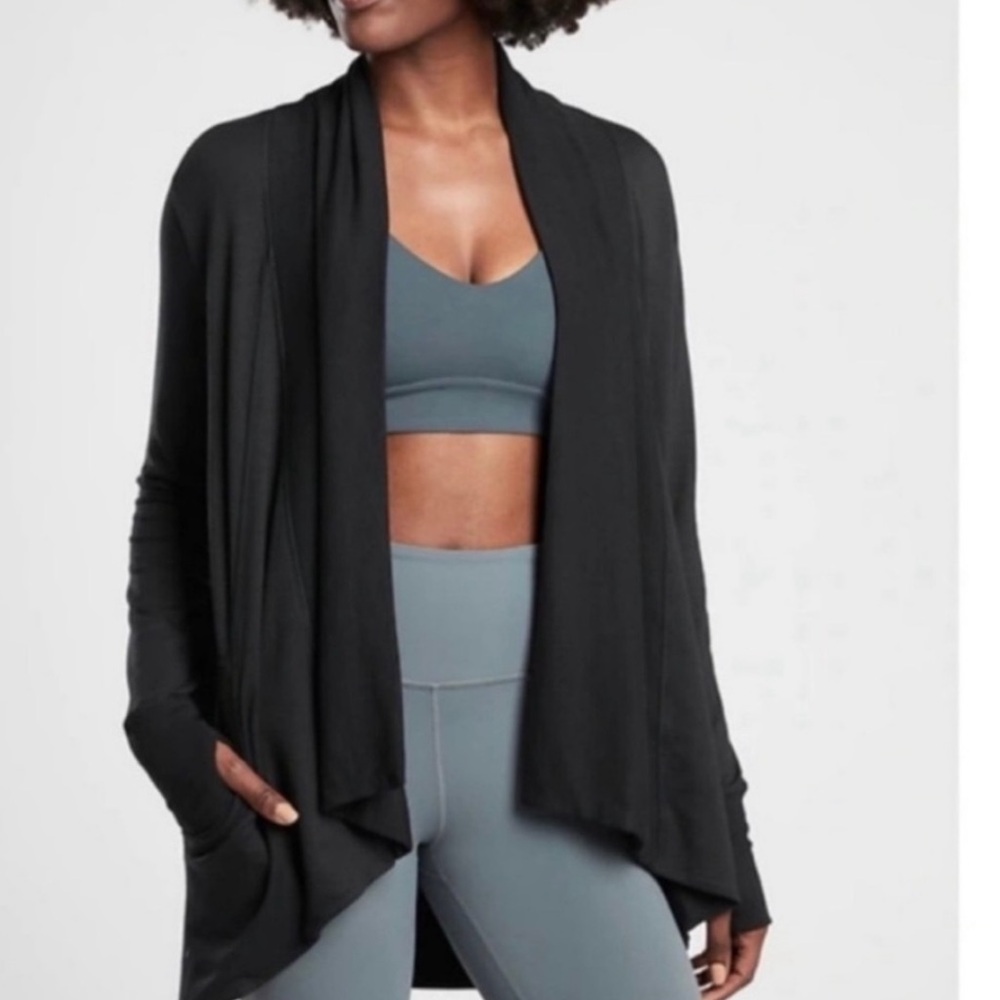 Athleta Pranayama Black Wrap Cardigan Sweater. Women’s Small
